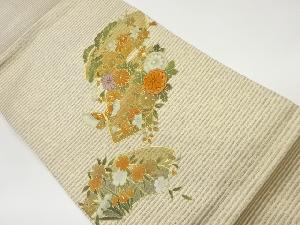 金彩地紙に蝶・松・草花模様刺繍名古屋帯